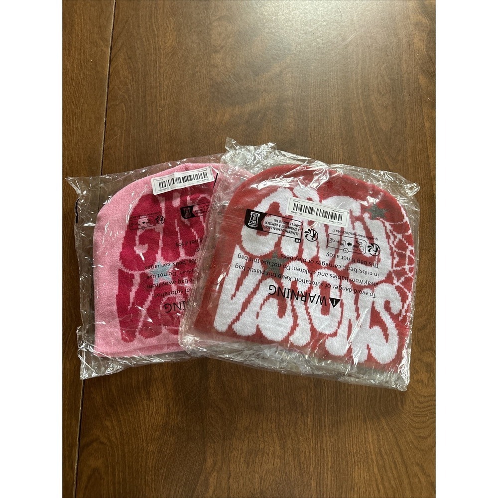 2 Y2K Style Hip Hop Beanies Gravity Visions Pink Beanie And Red Beanie One Size